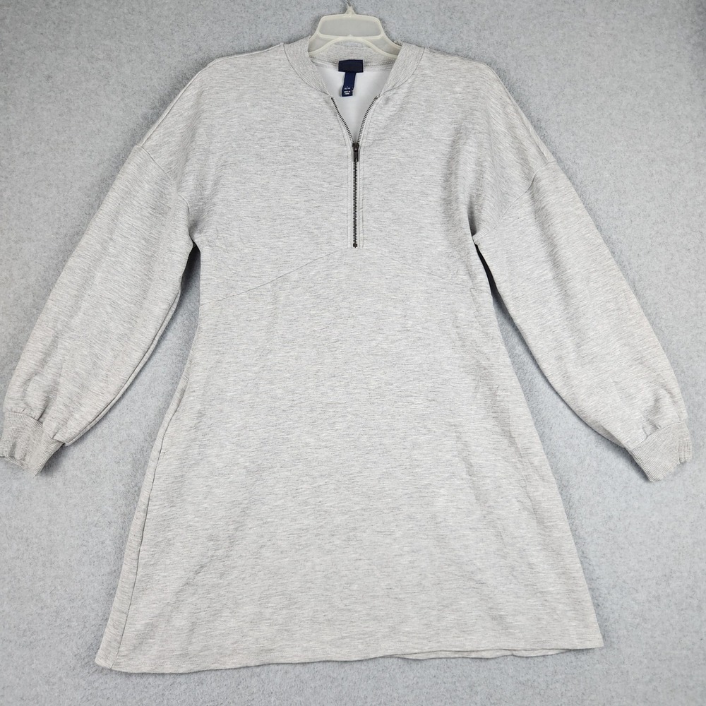 Scoop Sweatshirt Dress Womens L Gray Heathered Stretch Long Sleeve Quarter Zip